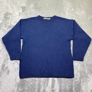 VTG TALGO Blue Waffle Knit Crew Neck Long Sleeve Sweater Men's Size S